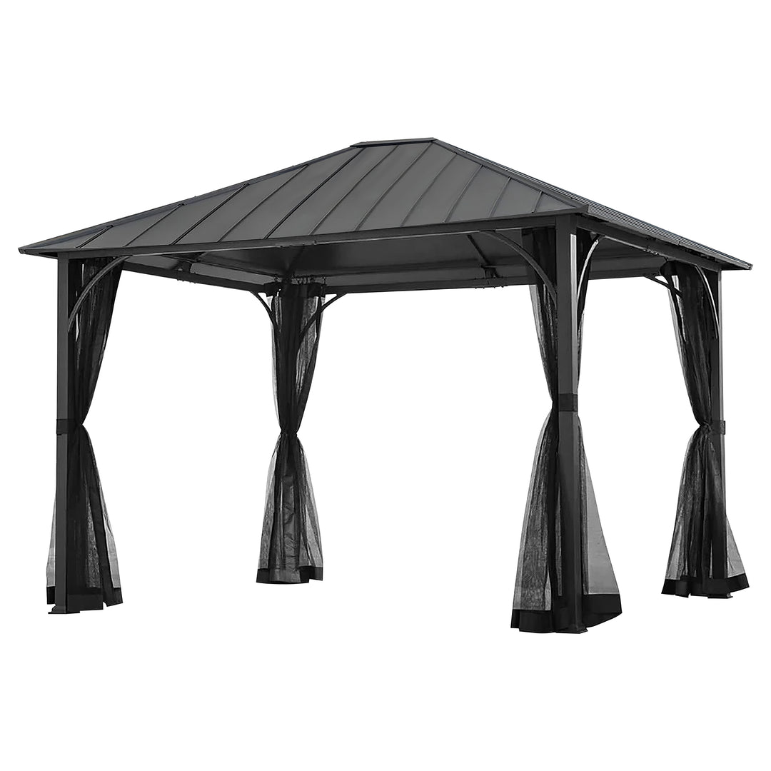 Sunjoy Hildreth 11 x 13 Foot Screened Gazebo Canopy, Black (Open Box)
