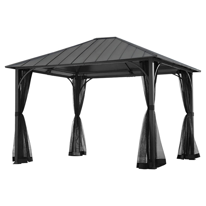 Sunjoy Hildreth 11 x 13 Foot Screened Gazebo Canopy, Black (Open Box)
