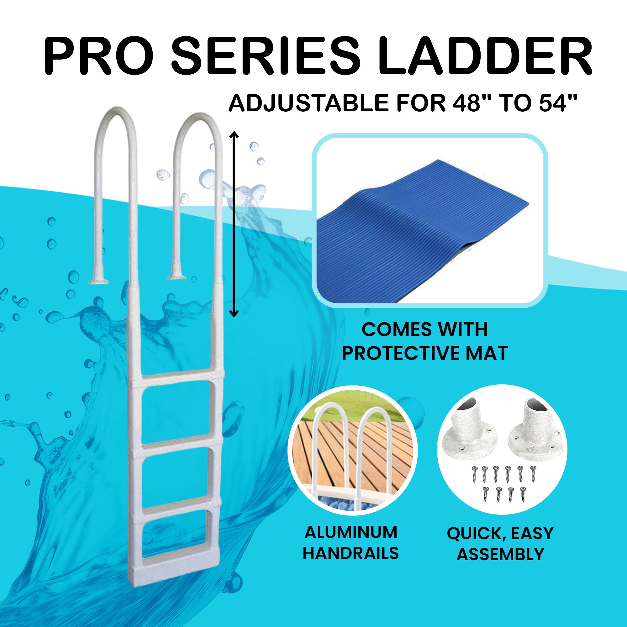 Main Access 200300 Pro Series Swimming Pool Ladder w/ Swimline 9 x 24 Inch Mat - VMInnovations