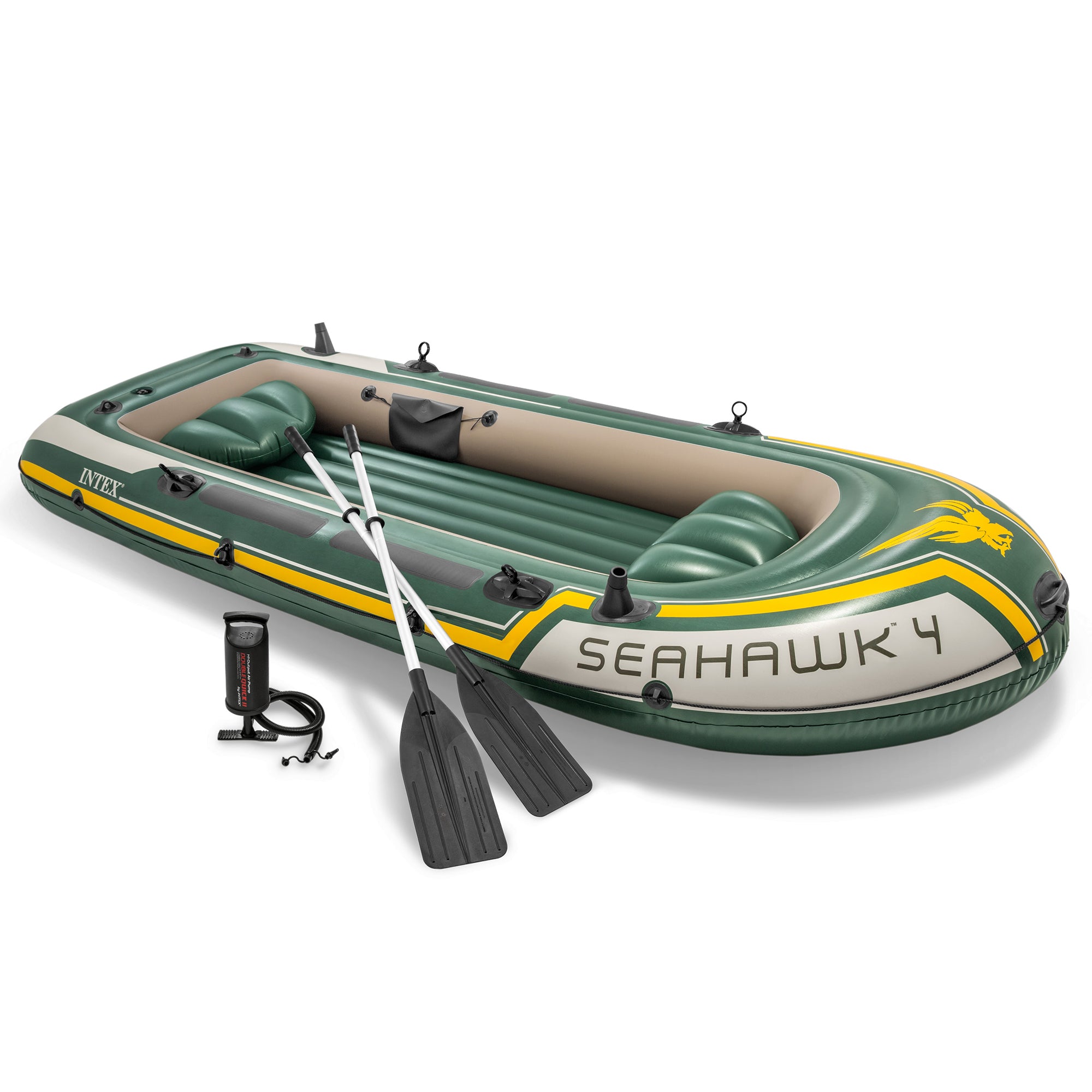 Intex Seahawk 4 Inflatable 4 Person Floating Boat Raft Set with Oars & Air Pump