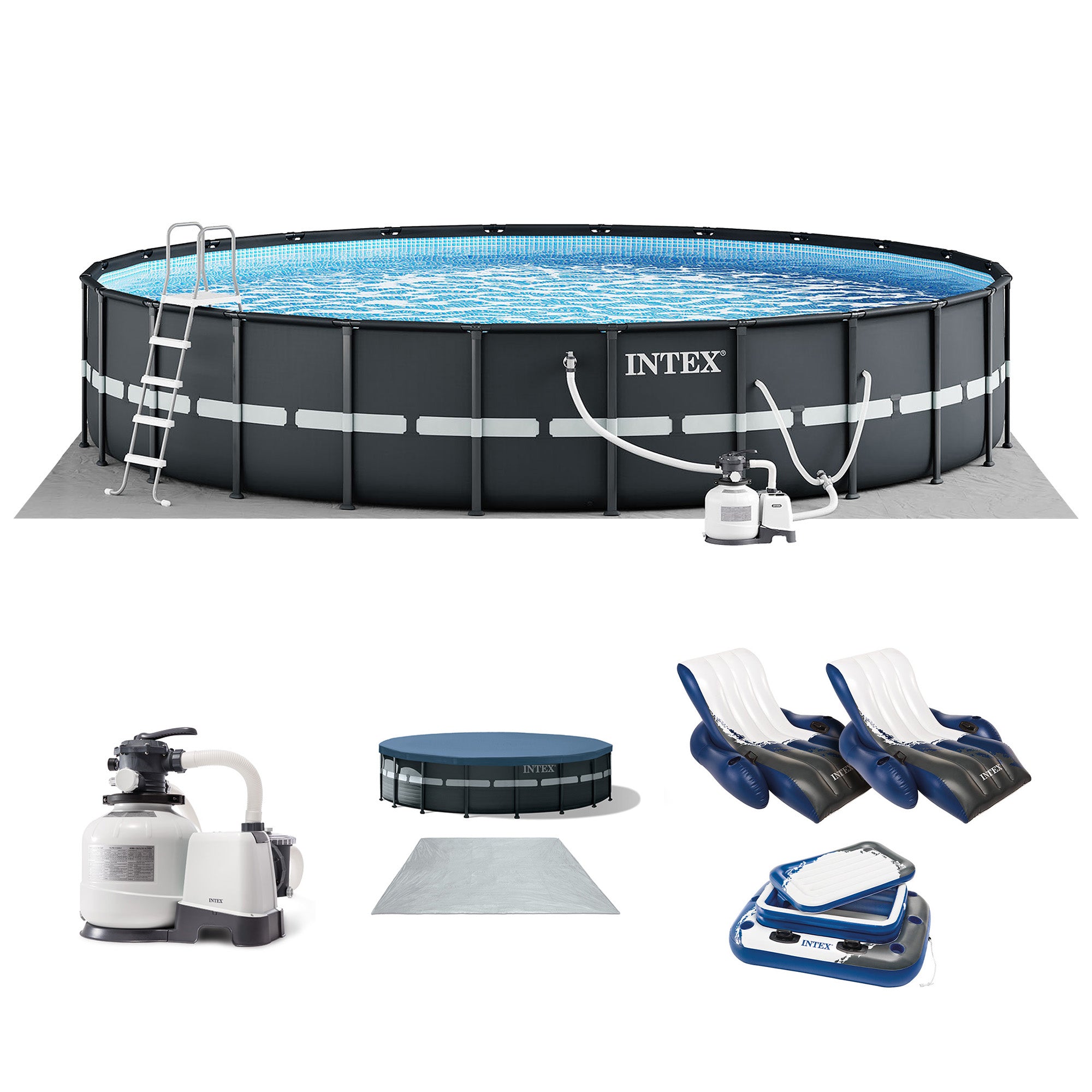 Intex 24' x 52" Ultra XTR Frame Pool, 2 Floating Loungers and Mega Chill Cooler