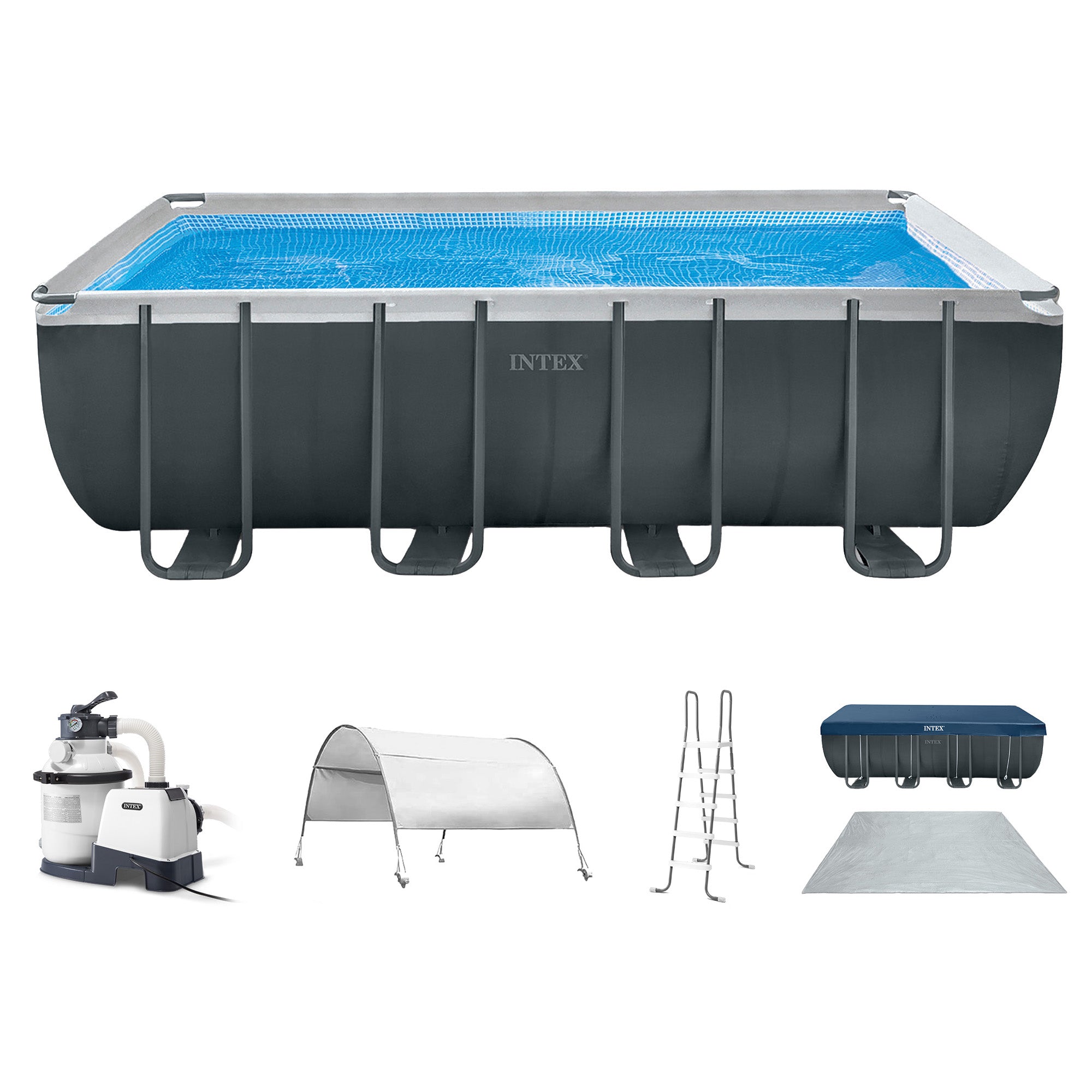 Intex 18Ft x 52In Ultra XTR Rectangular Frame Swimming Pool Kit w/Pump & Canopy - VMInnovations
