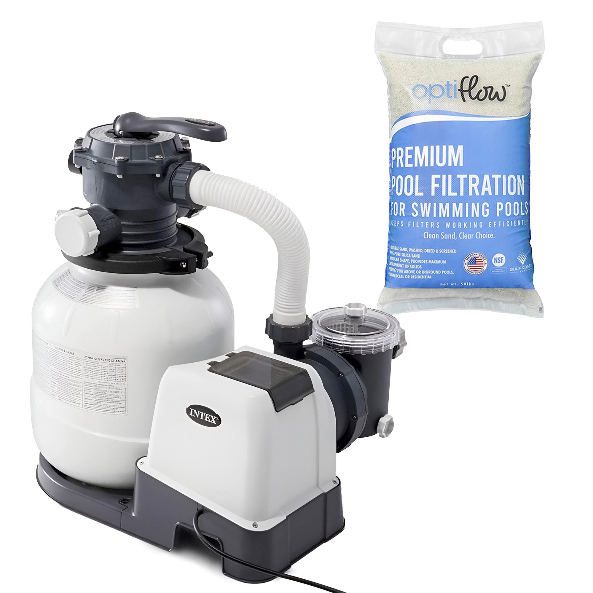 Intex Krystal Clear 2100GPH Sand Filter Pump & OptiFlow Premium Pool Filter Sand