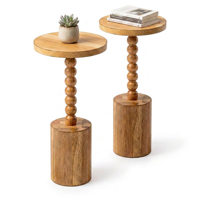 COZAYH Farmhouse Pedestal Side Table for Living Room & Bedrooms, Brown, Set of 2