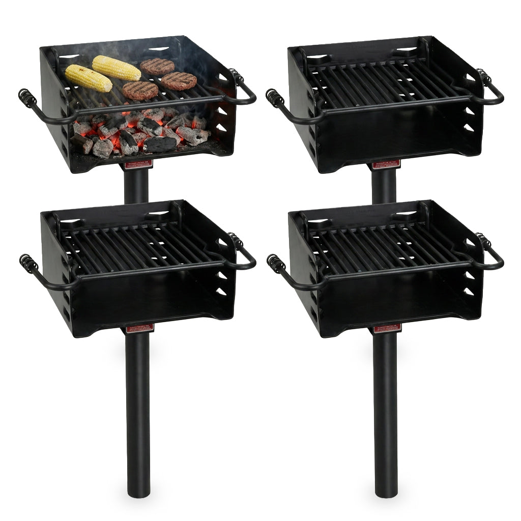 Pilot Rock H-16 B6X2 Park Style Outdoor BBQ Charcoal Grill w/ Swivel, 4 Pack