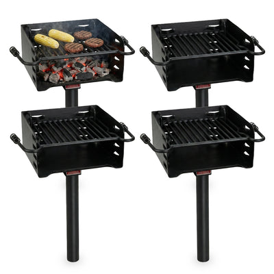 Pilot Rock H-16 B6X2 Park Style Outdoor BBQ Charcoal Grill w/ Swivel, 4 Pack