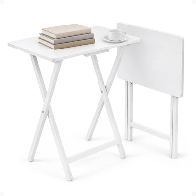 PJ Wood Solid Wood Compact Folding TV Tray & Snack Tables, White, 2pc (Used)