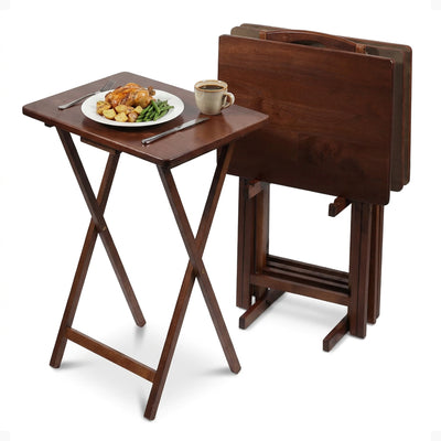 PJ Wood Folding TV Tray Tables w/ Compact Storage Rack, Honey Oak,5pc(For Parts) - VMInnovations