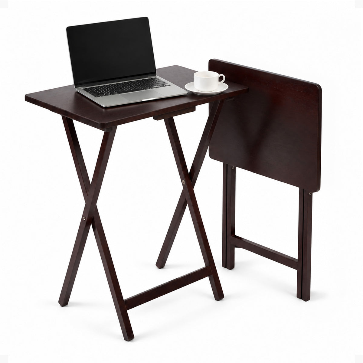 PJ Wood TV Snack Tray Folding Table Desk Stand, Espresso Brown, Set of 2 (Used)