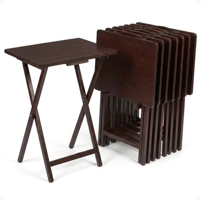 PJ Wood Portable Folding TV Snack Tray Table Desk Stand, Espresso (10 Piece Set)