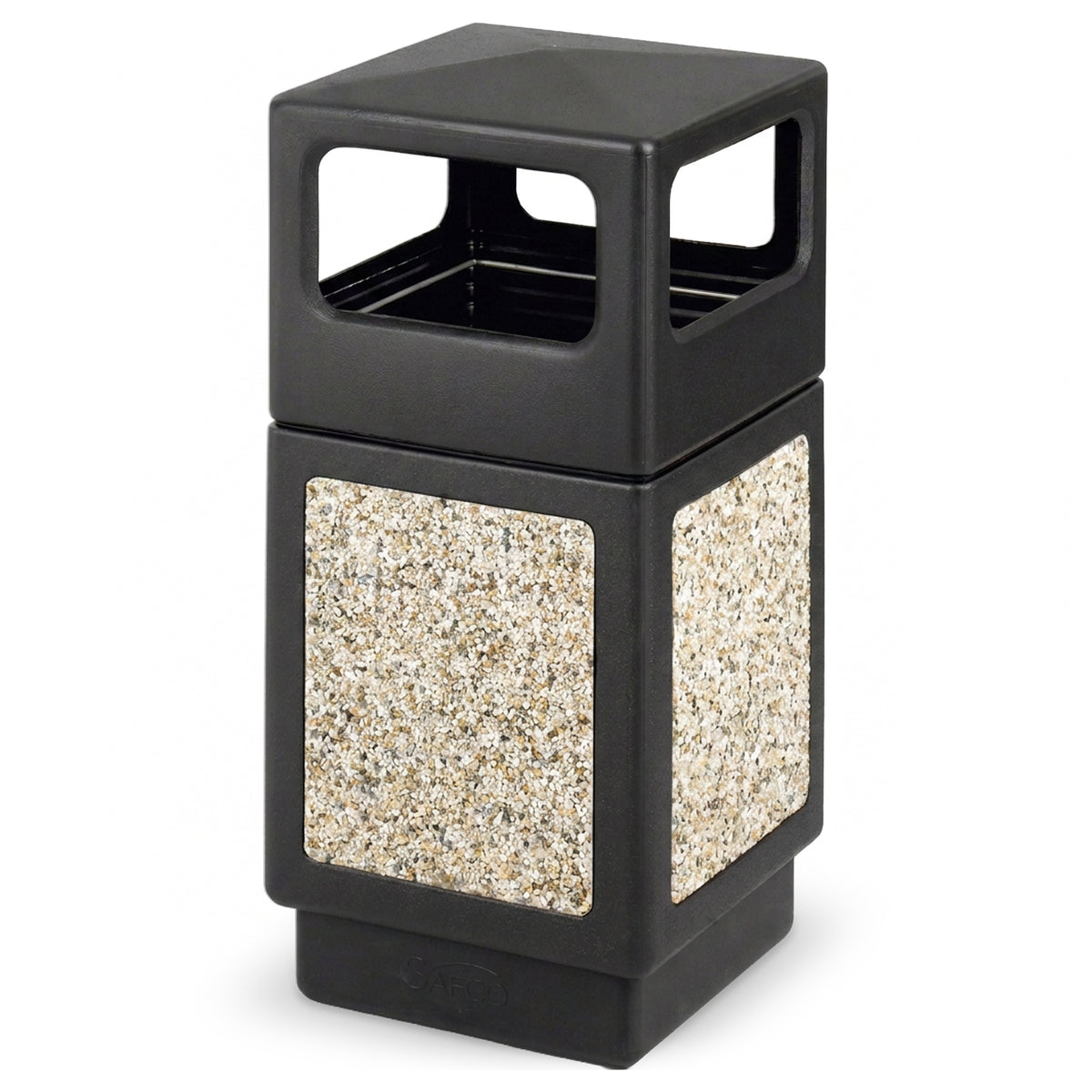 Safco Canmeleon Aggregate Stone Recessed Panel Trash Can, 38 Gallon Capacity - VMInnovations