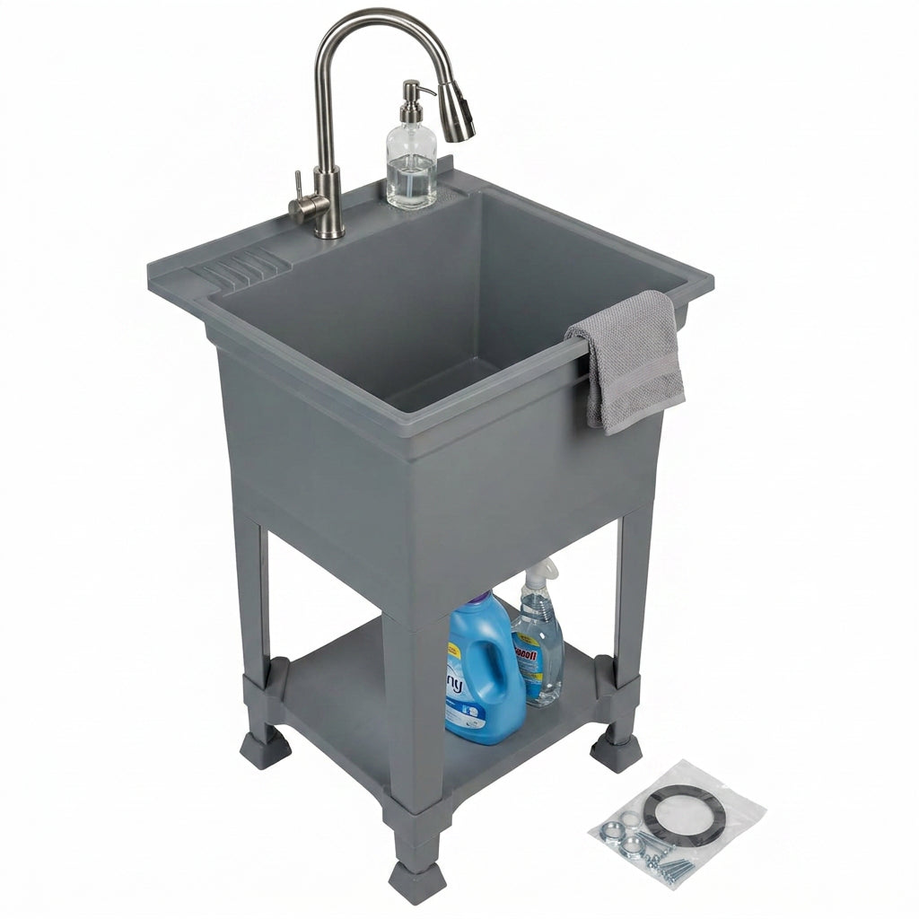 UTILITYSINKS 24" Freestanding Compact Workshop Utility Tub Sink, Grey (Open Box)