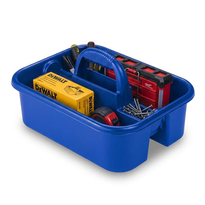Akro-Mils Plastic Tool Tote Organizer Caddy w/ Handle & Dual Compartments, Blue - VMInnovations