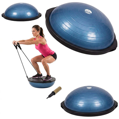 Bosu 50cm Non-Slip Travel-Size Balance Ball Trainer for Home Gym Workout, Blue