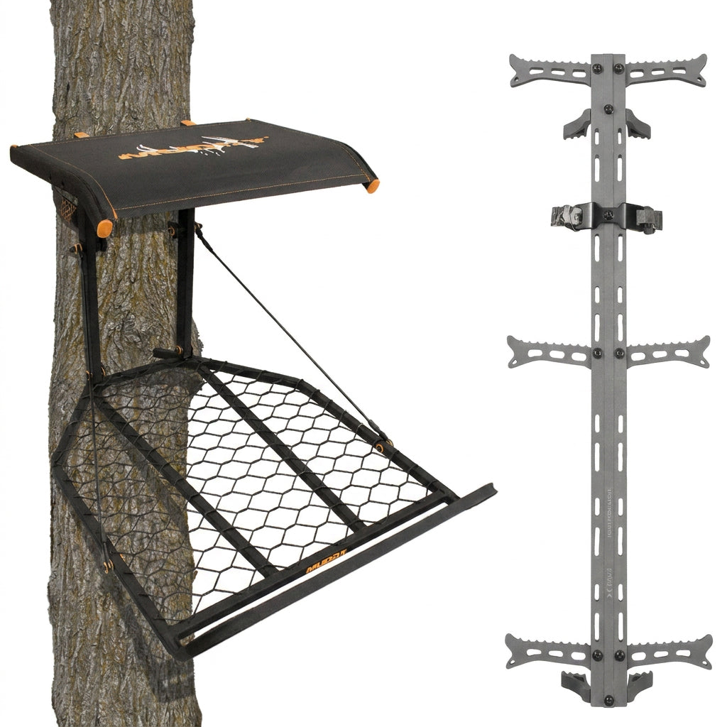 Muddy The Boss Hang On Hunting Tree Stand & Hawk Helium Set of 3 Climbing Sticks