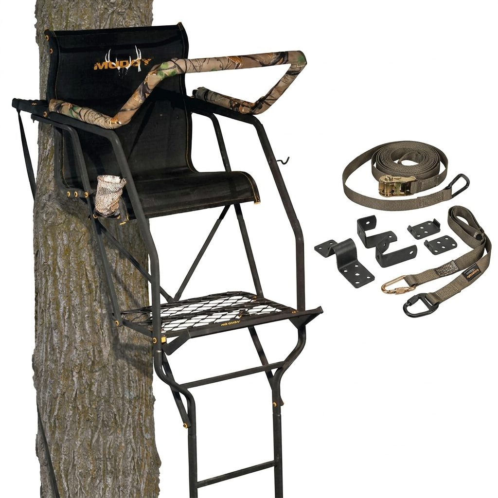 Muddy The Stronghold 1.5 Deer Hunting Ladderstand, 1 Person Tree Stand(Open Box) - VMInnovations