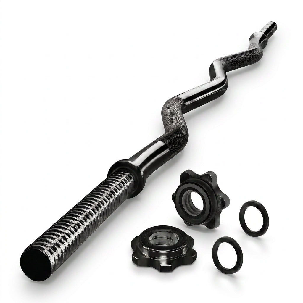 Yes4All 42 Inch Metal Weightlifting Knurled Curl Bar, Lifts Up to 480 Lb, Black