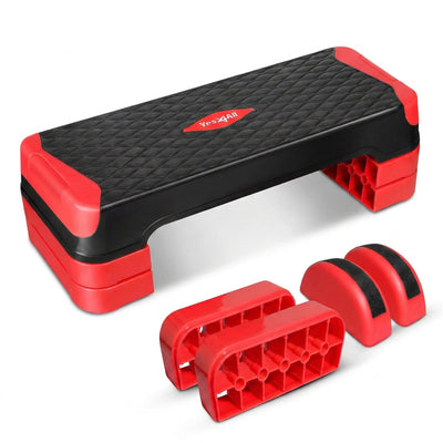 Yes4All 2-in-1 Adjustable Aerobic Step Platform, Fitness Exercise Stepper, Red - VMInnovations