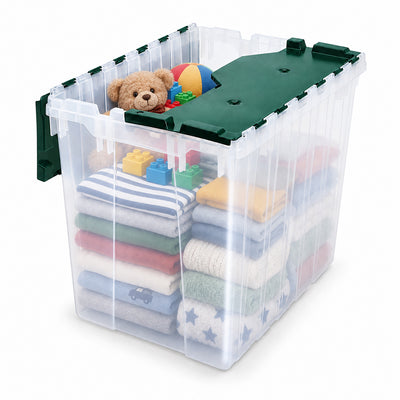 Akro-Mils KeepBox 18 Gal Plastic Storage Bin, Stackable Tote w/ Lid, Clear(Used)