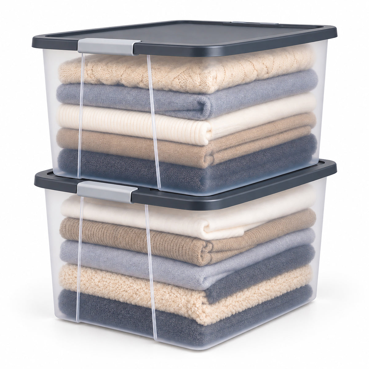 Homz 64Qt Stackable Plastic Storage Bin Container Box w/Latch Lid, Gray (2 Pack)