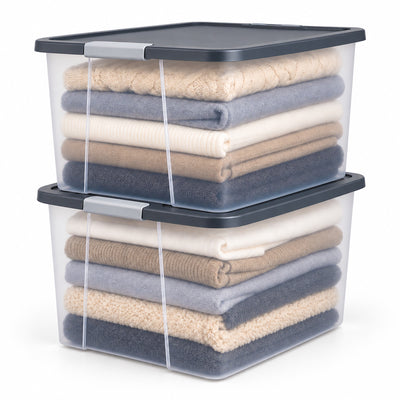 Homz 64Qt Stackable Plastic Storage Bin Container Box w/Latch Lid, Gray (2 Pack)