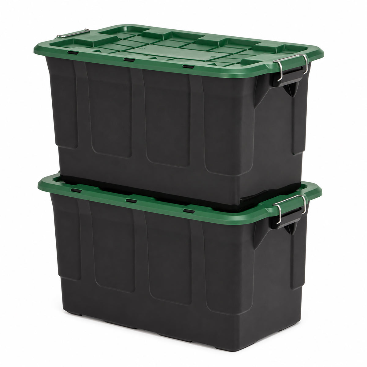 Homz 2 Pack 30-Gallon Plastic Stackable Home Storage Bins with Lids, Black/Green