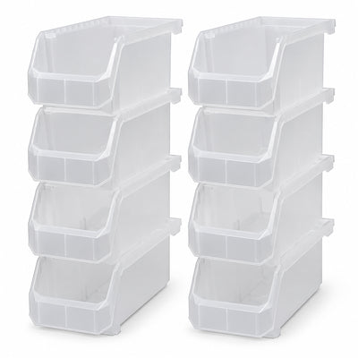 ReadySpace Medium Plastic Storage Bins, Stackable Organizer, Clear, 8 Pack - VMInnovations