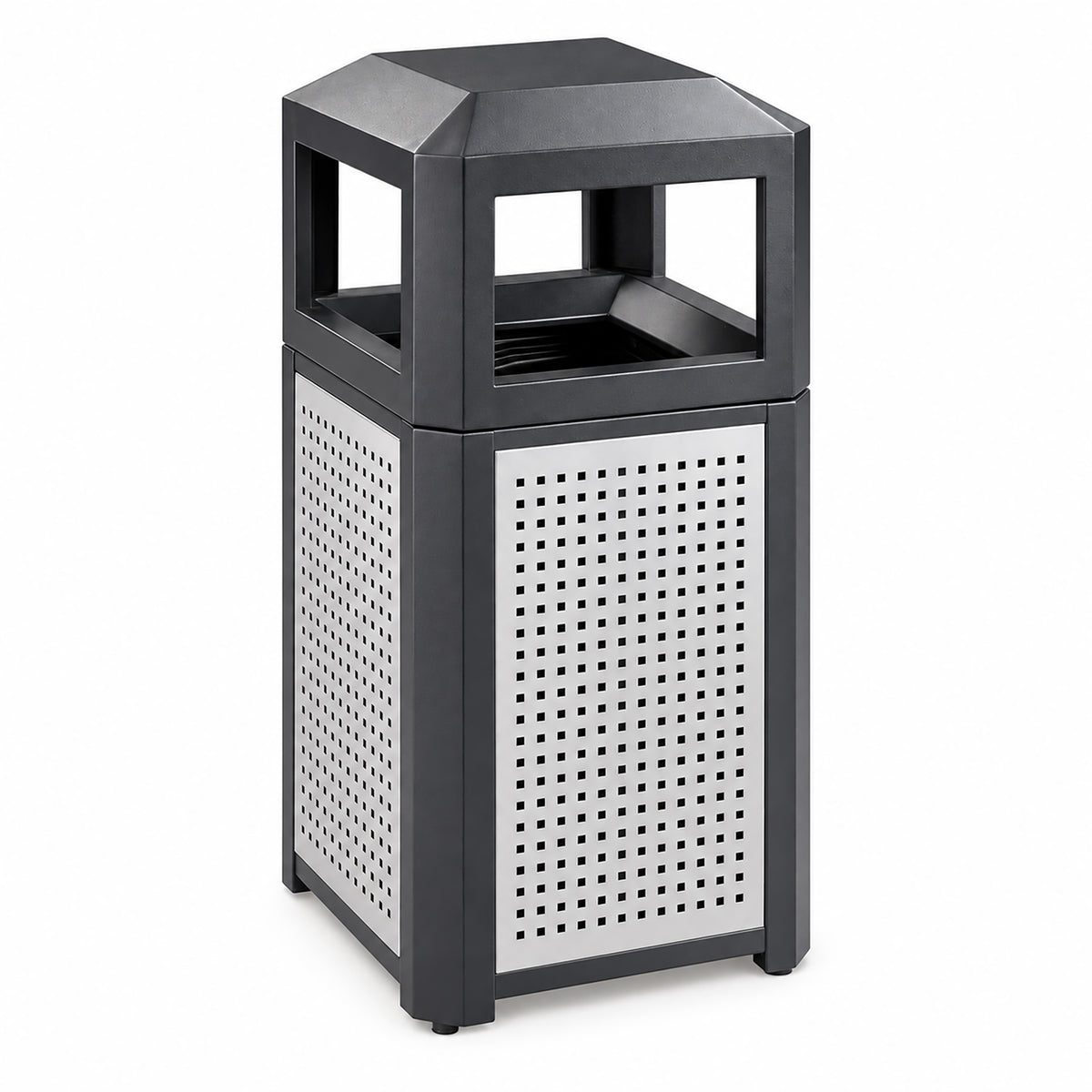 Safco Evos Steel Trash Can, 15 Gallon Garbage Bin for Indoors or Outdoors, Black