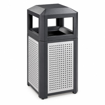Safco Evos Steel Trash Can, 15 Gallon Garbage Bin for Indoors or Outdoors, Black