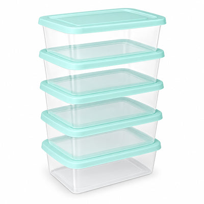Sterilite Set of 5 Storage Boxes, Stackable Clear Plastic Storage Bins with Lids, Containers for Home Office and Garage, 6 Quarts, Mindful Mint