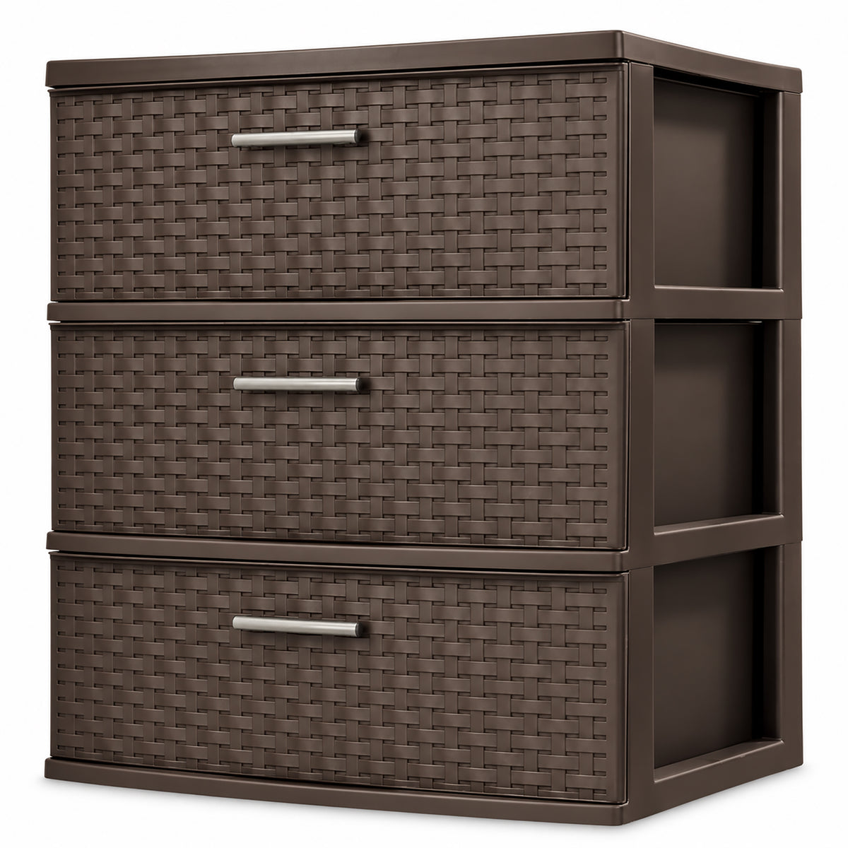 Sterilite 3 Drawer Wide Storage Tower, Plastic Weave Home Organizer, Espresso - VMInnovations