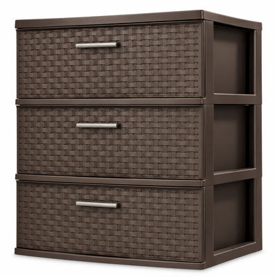 Sterilite 3 Drawer Wide Storage Tower, Plastic Weave Home Organizer, Espresso - VMInnovations