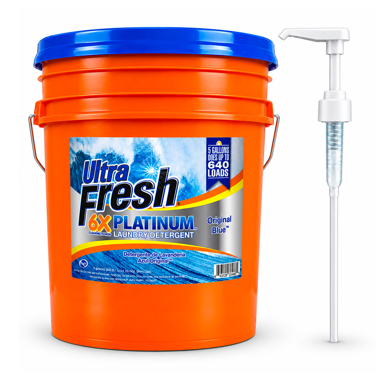Ultra Fresh 6X Platinum 5 Gal Laundry Detergent, Up to 640 Loads, Original Blue