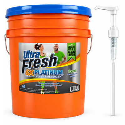 Ultra Fresh 6X Platinum 5 Gallon Sport Laundry Detergent, Up to 640 Loads w/Pump - VMInnovations