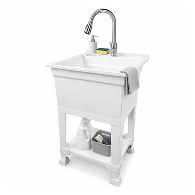 UTILITYSINKS Plastic 24" Freestanding Compact Utility Tub Sink, White (Open Box) - VMInnovations