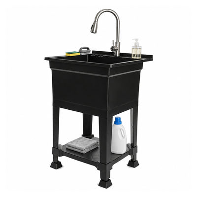 UTILITYSINKS Plastic 24" Freestanding Compact Workshop Utility Tub Sink, Black