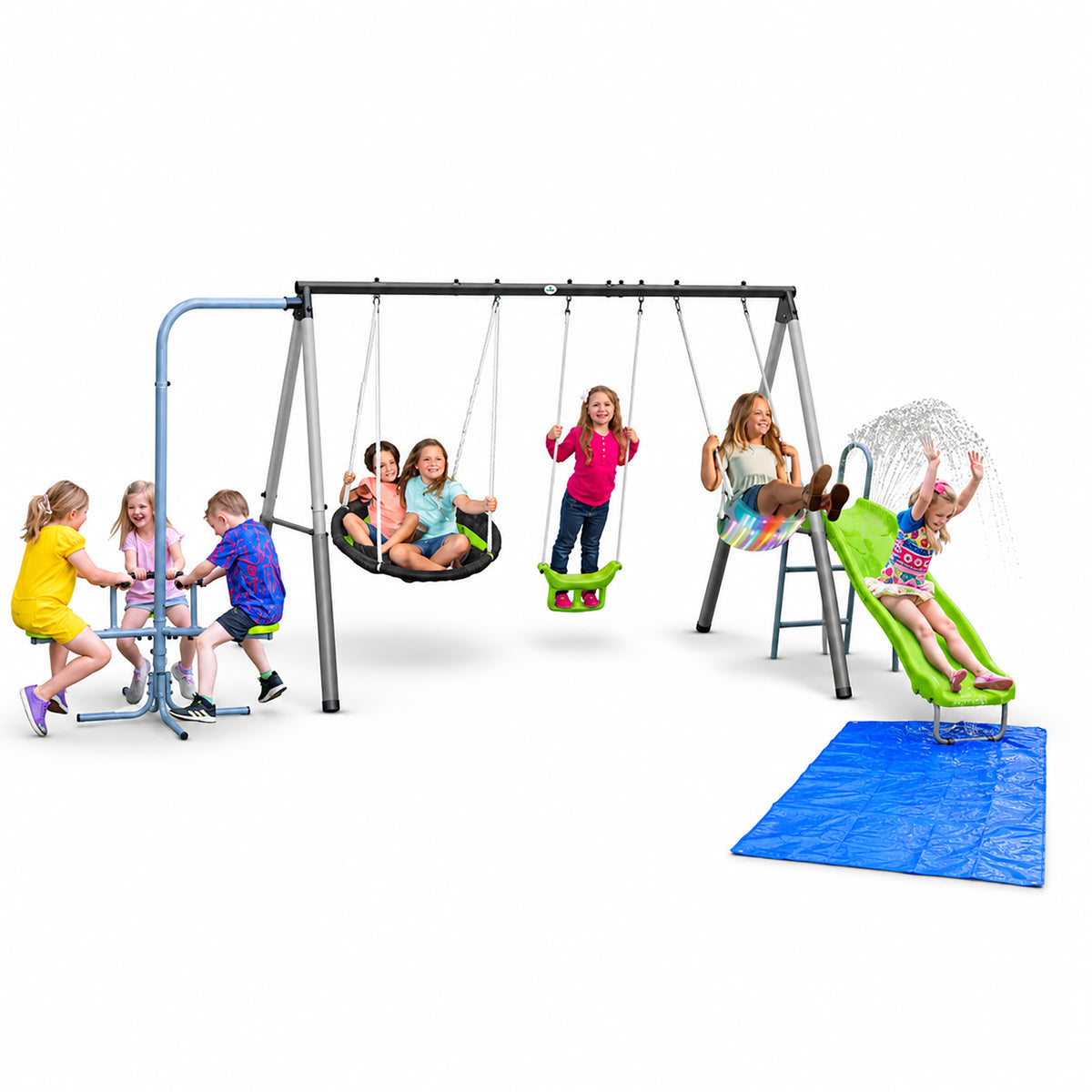 XDP Recreation Playground Park W Water Slide and Triple Fun Go Round (Open Box)