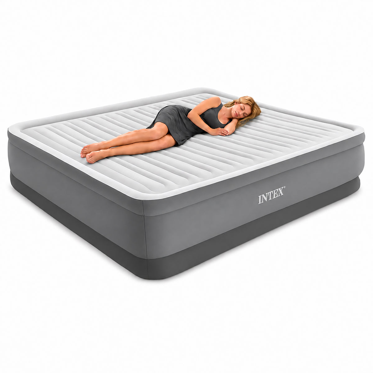 Intex 18-inch Inflatable Elevated Premium Airbed w/ Built-In Pump, King (Used) - VMInnovations