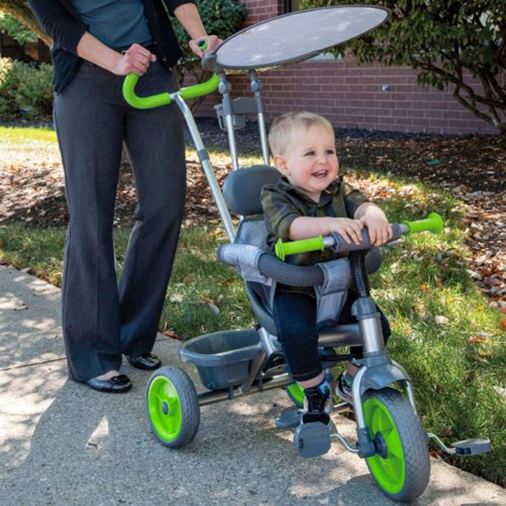 Malmo 4 in 1 Push Handle Tricycle for Kids Ages 1.5 to 3 Years w/ Canopy, Green