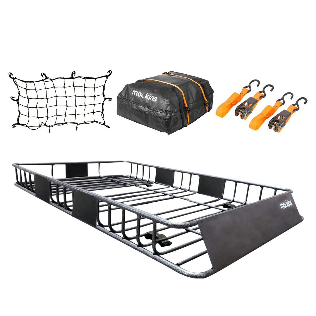 Mockins Extendable Rooftop Rack with Bungee Net, Straps, & Cargo Bag (Open Box)