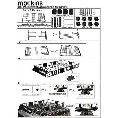 Mockins Extendable Rooftop Rack with Bungee Net, Straps, & Cargo Bag (Open Box) - VMInnovations