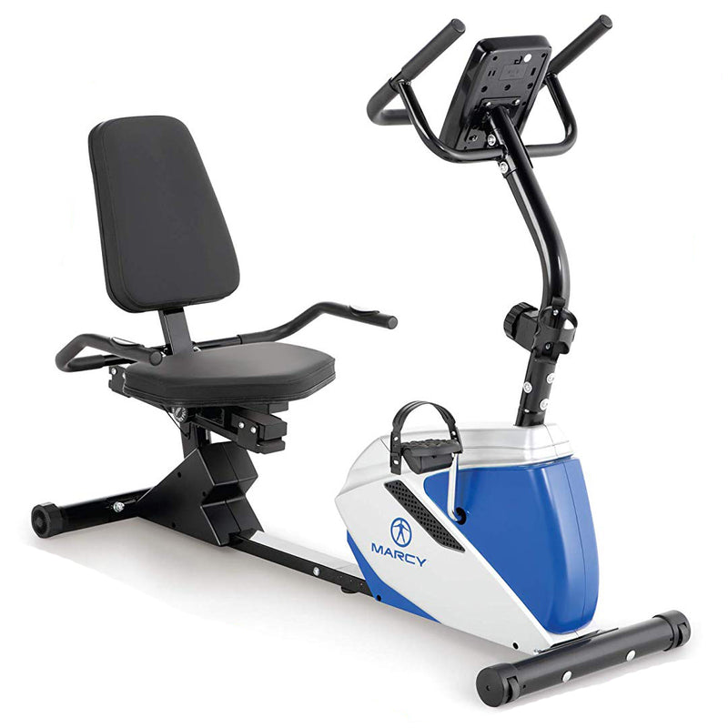 Marcy Sturdy 8 Resistance Magnetic Adjustable Recumbent Home Exercise Bike, Blue
