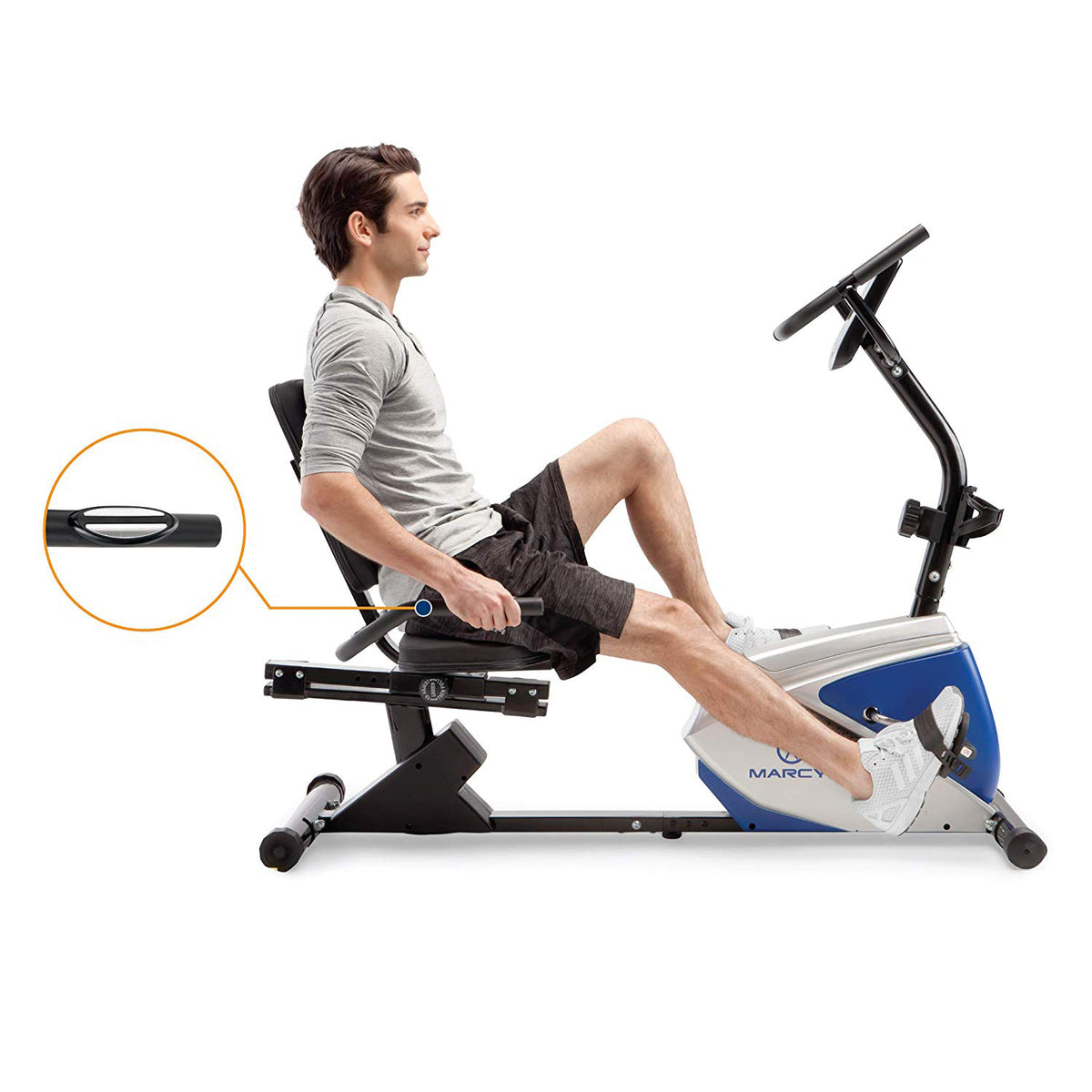 Marcy Sturdy 8 Resistance Magnetic Adjustable Recumbent Home Exercise Bike, Blue