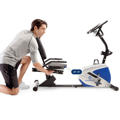 Marcy Sturdy 8 Resistance Magnetic Adjustable Recumbent Home Exercise Bike, Blue