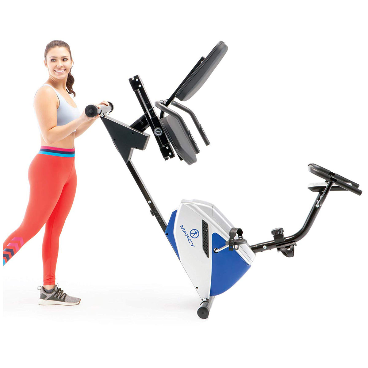 Marcy Sturdy 8 Resistance Magnetic Adjustable Recumbent Home Exercise Bike, Blue