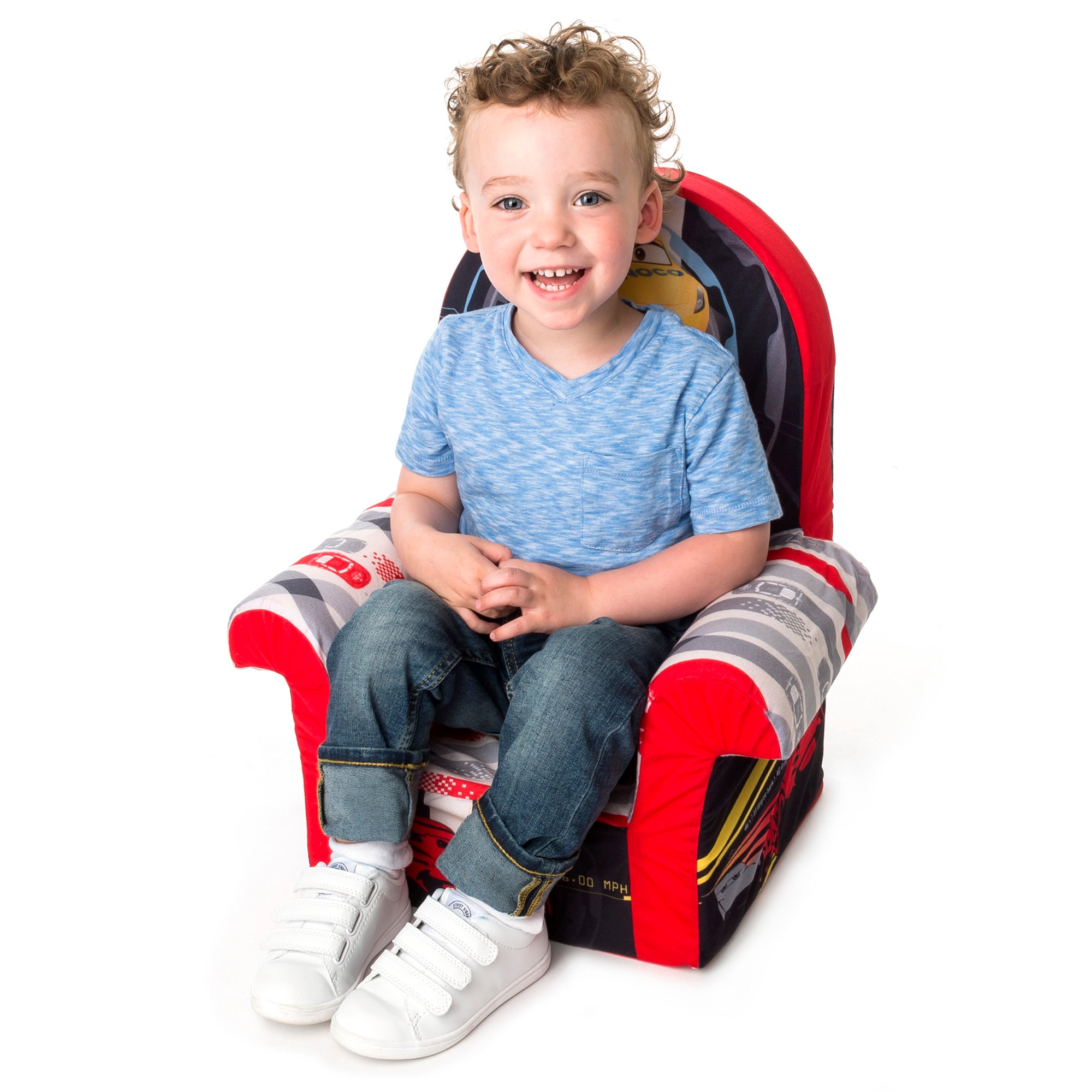 Marshmallow Furniture Comfortable Foam Toddler High Back Chair, Disney's Cars 3