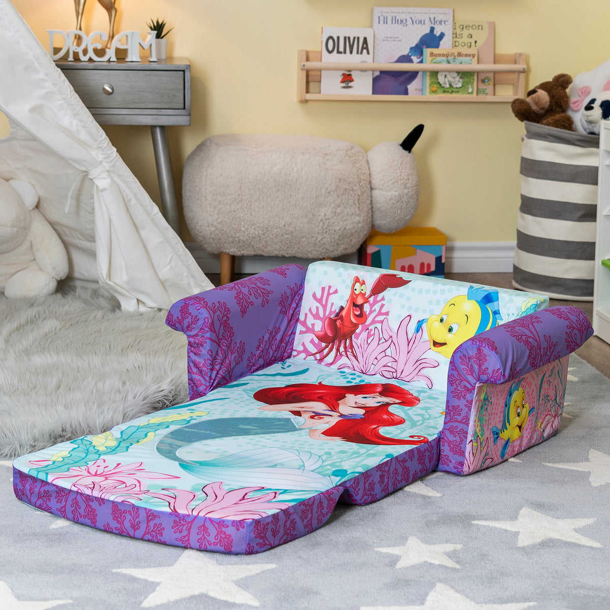 Marshmallow Furniture 2-in-1 Flip Couch Bed Furniture, The Little Mermaid (Used)