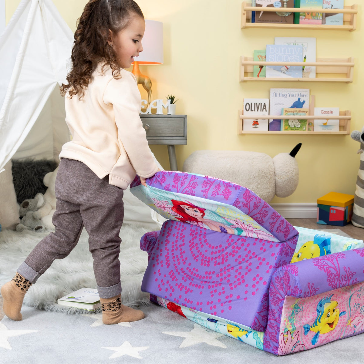 Marshmallow Furniture 2-in-1 Flip Couch Bed Furniture, The Little Mermaid (Used)