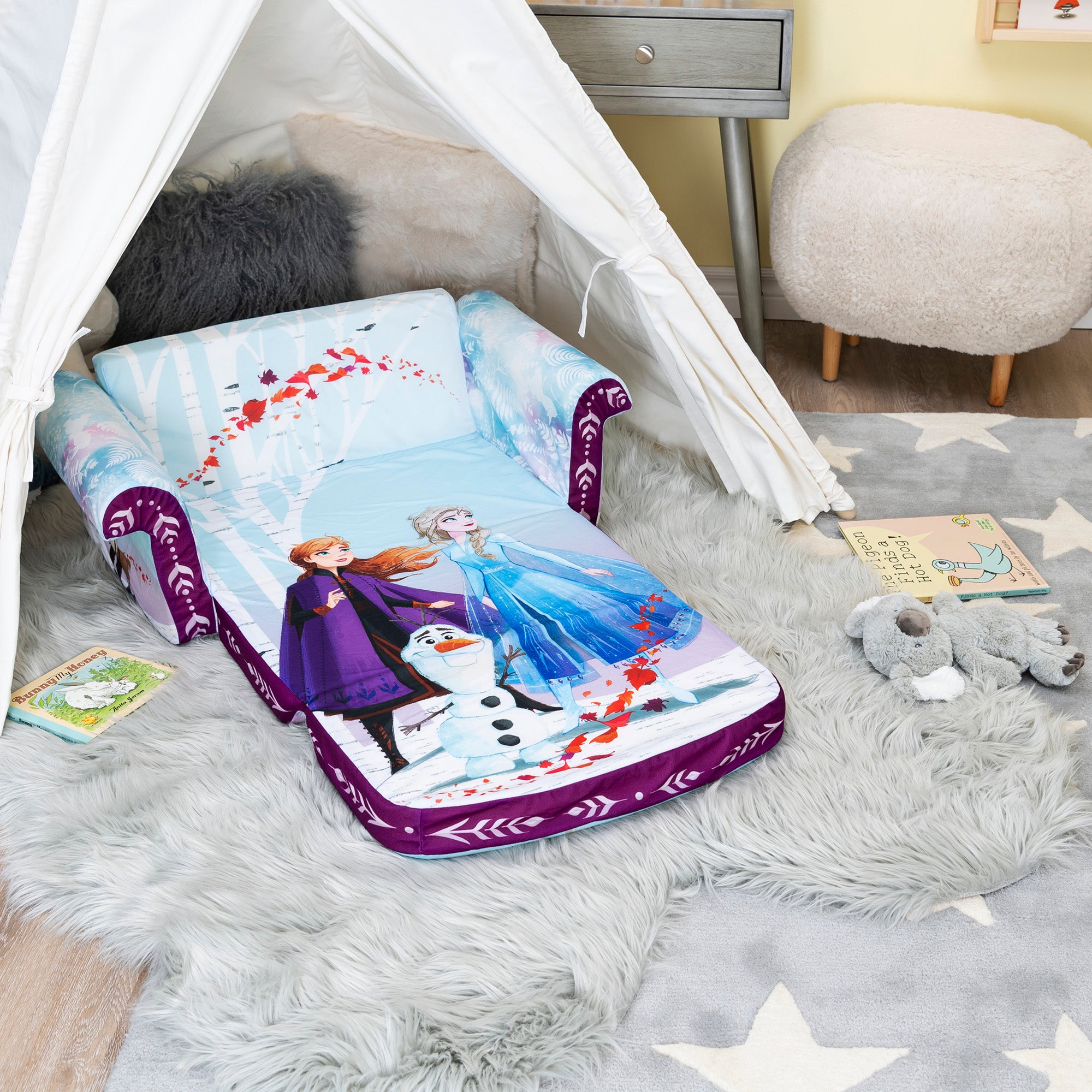 Marshmallow Furniture Comfy Foam Toddler Couch & Chair Package, Disney Frozen 2