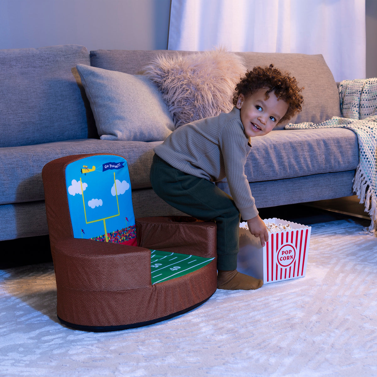 Marshmallow Furniture Flip-See-Do 4-in-1 Foam Toddler Chair, Football